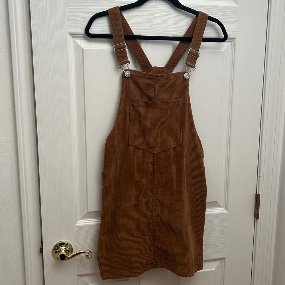 Stradivarius Brown Corduroy Pinafore Dress